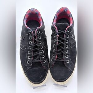 Converse Star Chevron Suede Low Top Sneakers Black Plaid Lining NWT